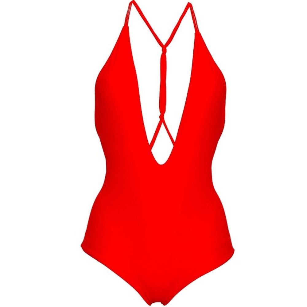 Mikoh AFRICA Plunge Neckline One Piece in red